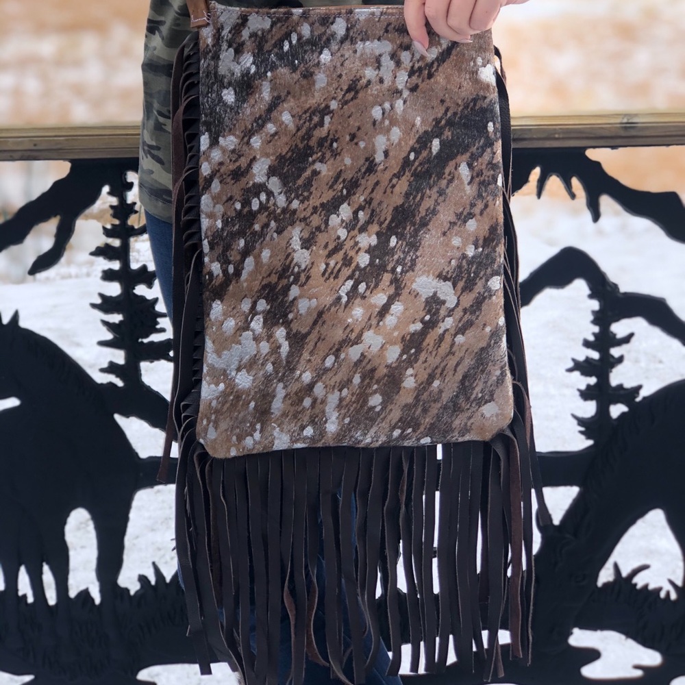 Silver Acid-wash, Genuine Brindle Cowhide Purse‎